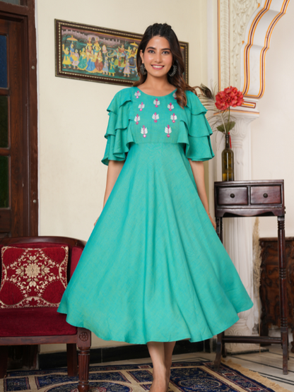 women rayon embroidered anarkali ethnic dress red