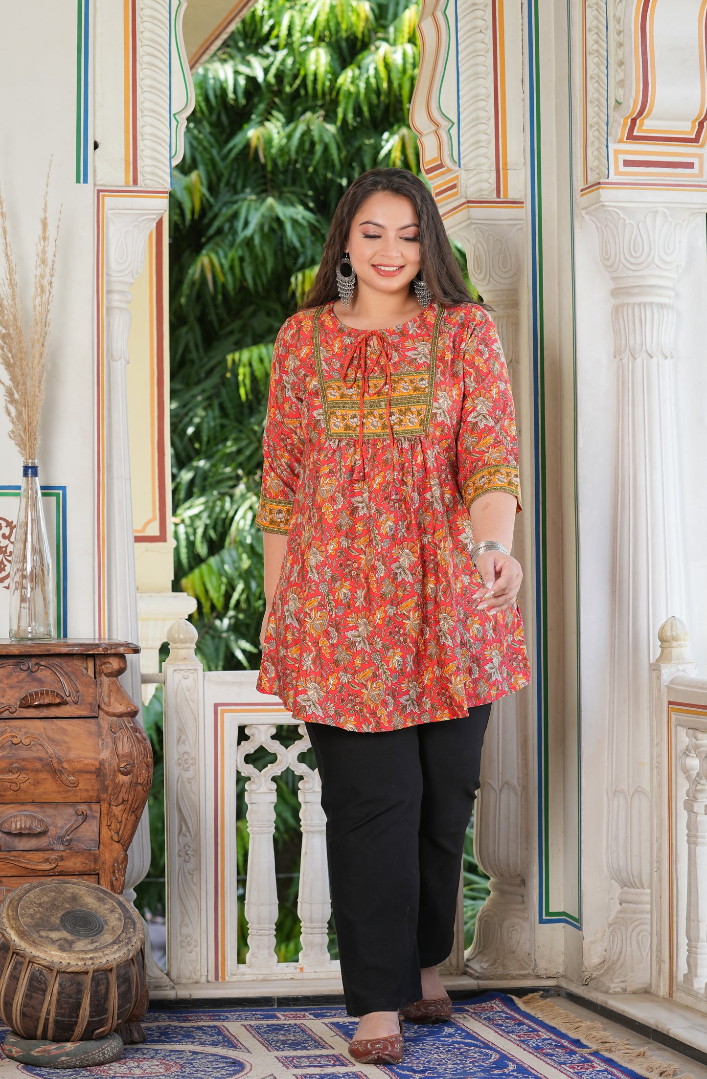 YASH GALLERY Women's Rayon Geometrical Printed Short Kurti Plus Size