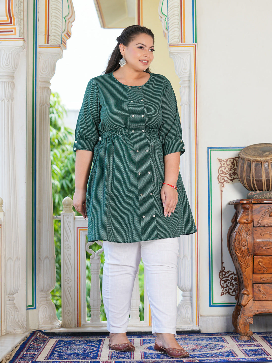 Kantha Cotton Stripes Printed Regular Tunic