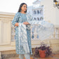 YASH GALLERY Women's Floral Printed Anarkali Kurta with Pants & Dupatta Set (Blue)