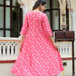 womens floral printed anarkali kurta with pants dupatta set pink