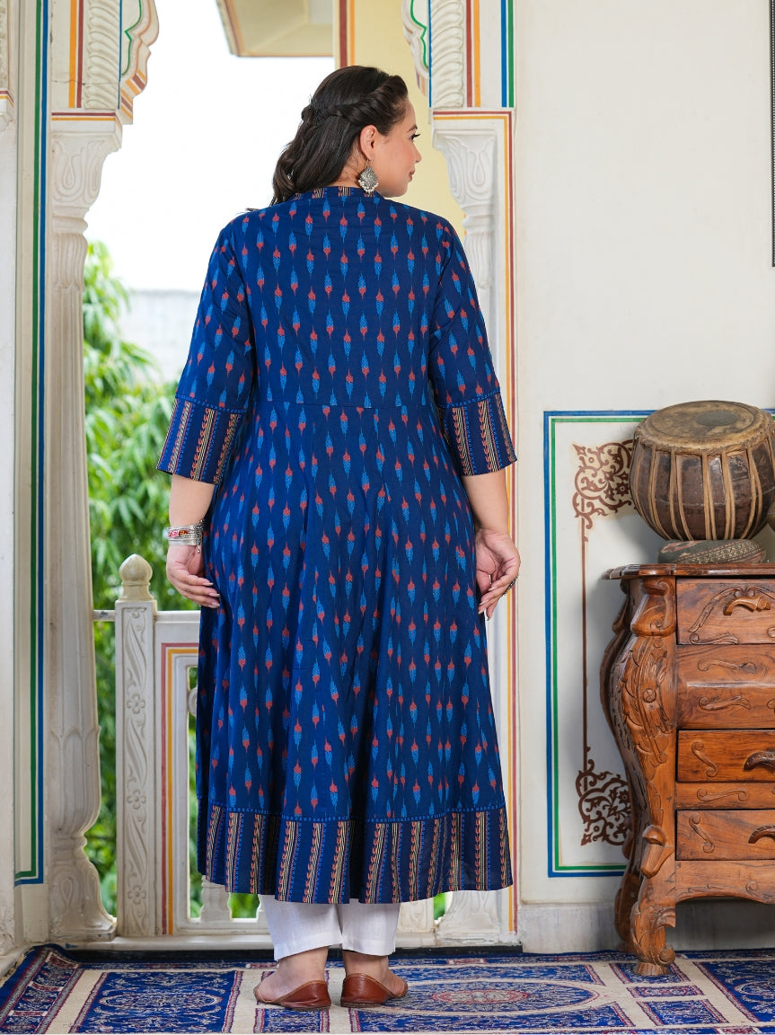 YASH GALLERY Women's Rayon Ikat Printed Anarkali Kurta