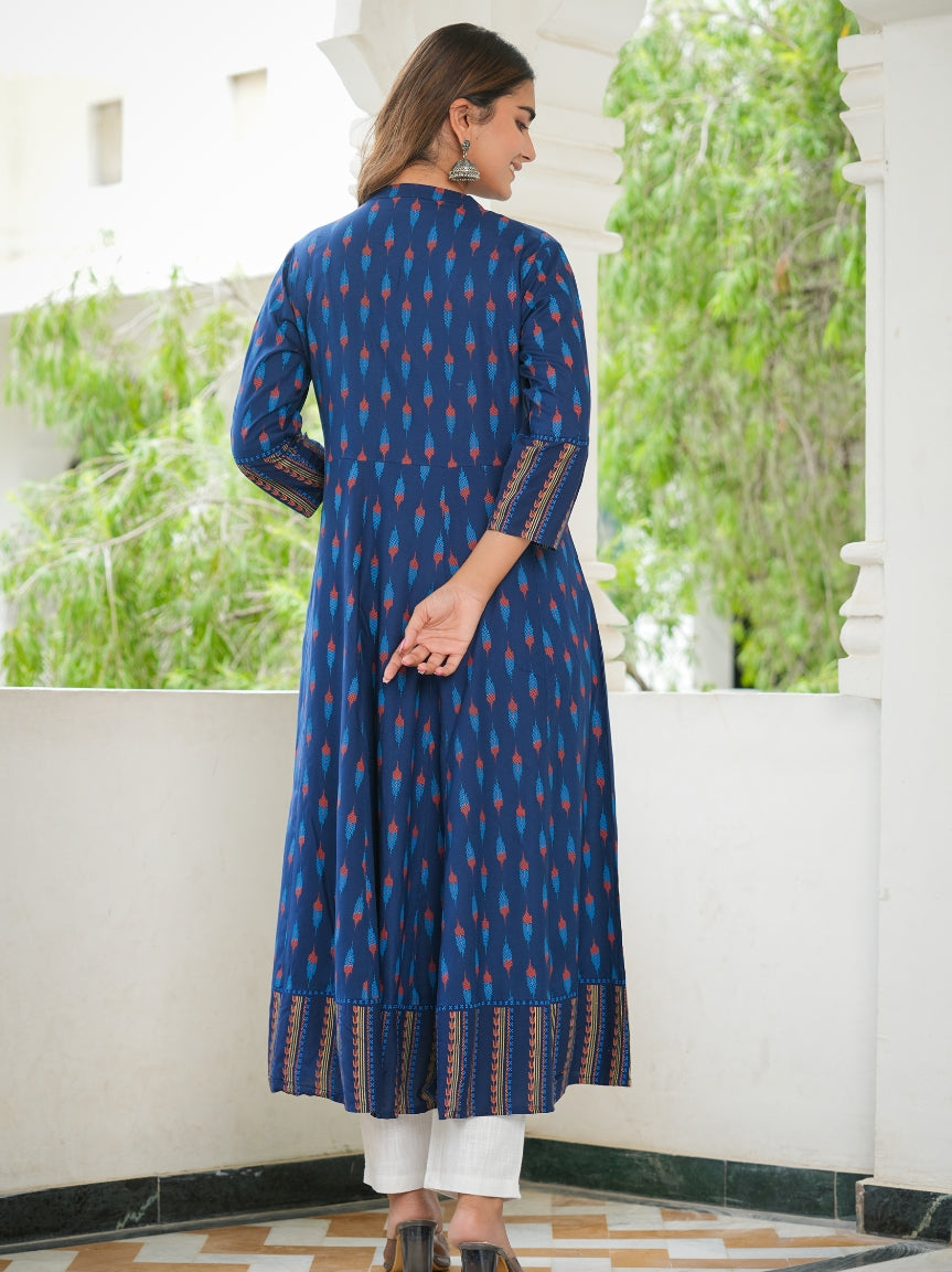 YASH GALLERY Women's Rayon Ikat Printed Anarkali Kurta