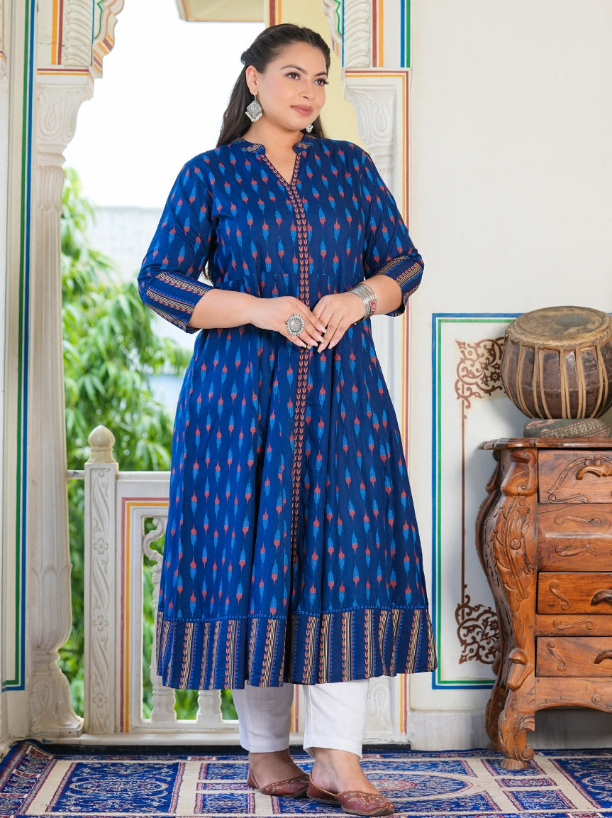 YASH GALLERY Women's Rayon Ikat Printed Anarkali Kurta