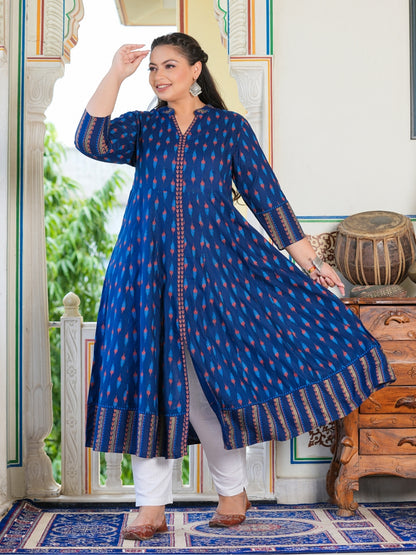 YASH GALLERY Women's Rayon Ikat Printed Anarkali Kurta