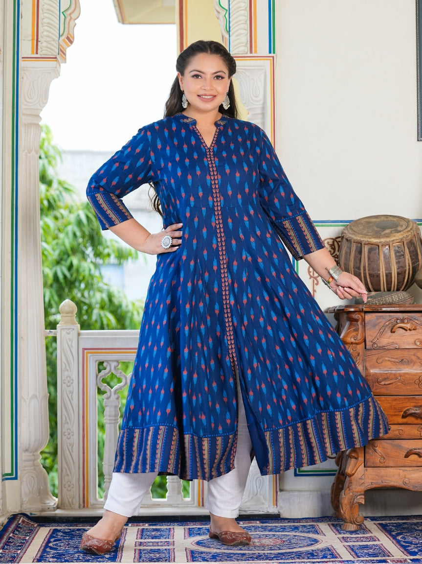 YASH GALLERY Women's Rayon Ikat Printed Anarkali Kurta