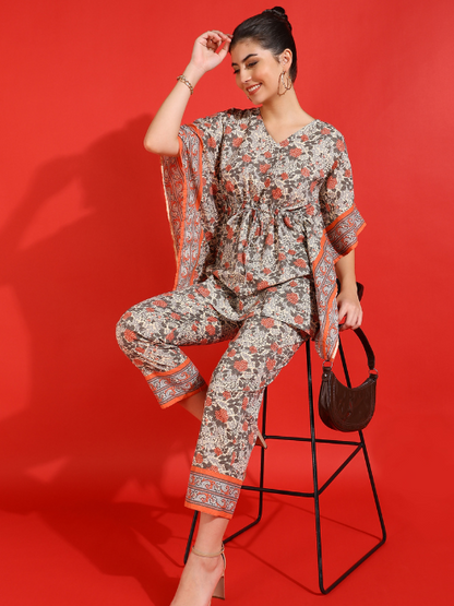 yash gallery womens multi floral printed kaftan co ord set