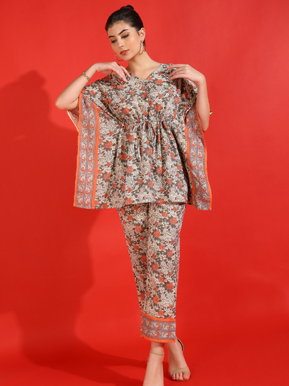 yash gallery womens multi floral printed kaftan co ord set