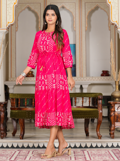 yash gallery womens floral gold printed tiered dress
