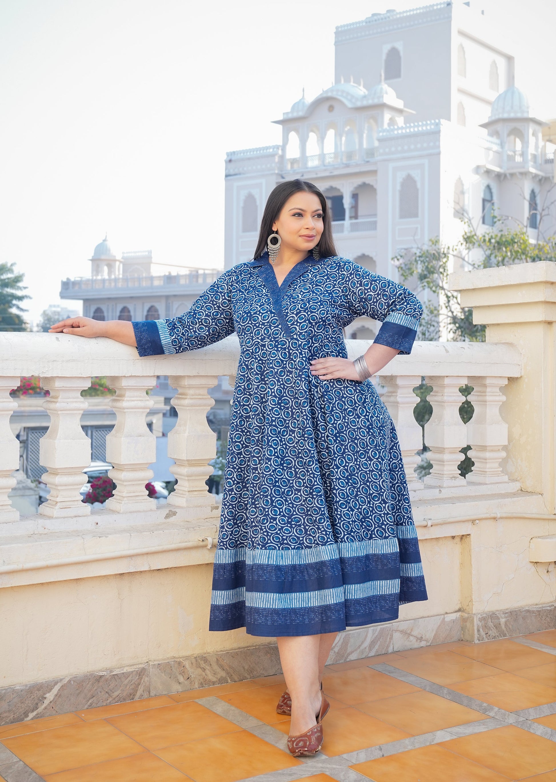 YASH GALLERY Women's Blue Cotton Floral Printed Anarkali Dress Yash Gallery YASH GALLERY Women's Blue Cotton Floral Printed Anarkali Dress Yash Gallery