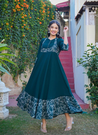 YASH GALLERY Women's Green Georgette Anarkali Dress (Green)