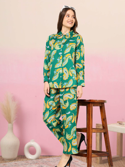 YASH GALLERY Women's Buta Printed Co-ord Set(Green)