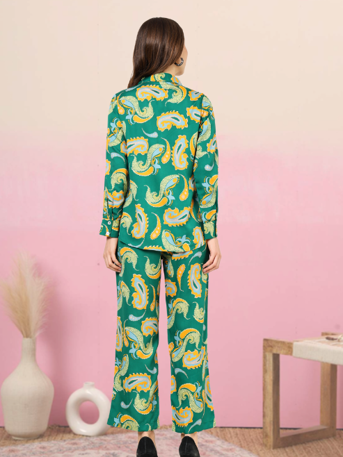 YASH GALLERY Women's Buta Printed Co-ord Set(Green)