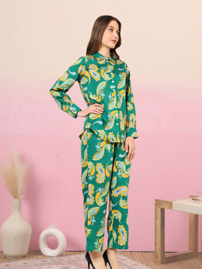 YASH GALLERY Women's Buta Printed Co-ord Set(Green)