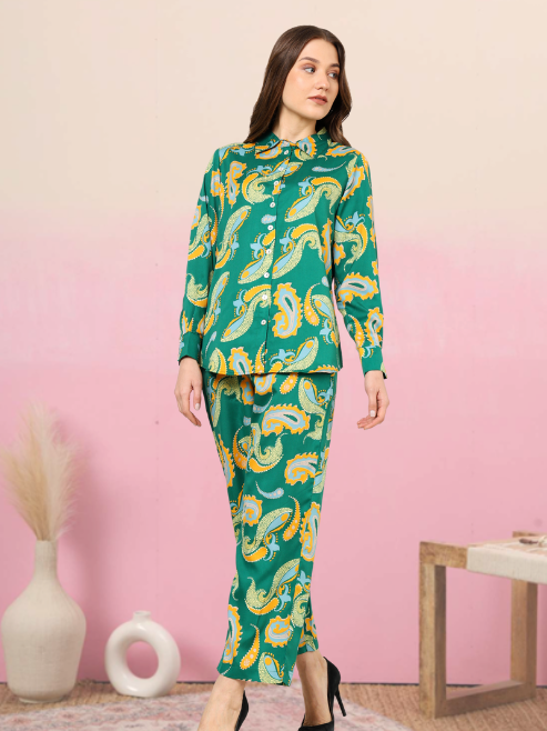 YASH GALLERY Women's Buta Printed Co-ord Set(Green)