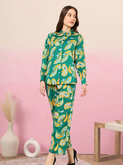 YASH GALLERY Women's Buta Printed Co-ord Set(Green)