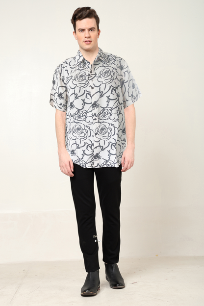 yash gallery mens polyester floral printed regular shirt black