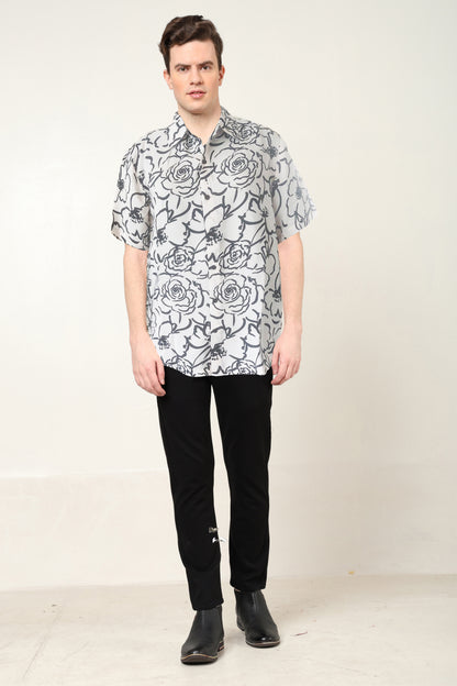 YASH GALLERY Men's Polyester Floral Printed Regular Shirt (Black)
