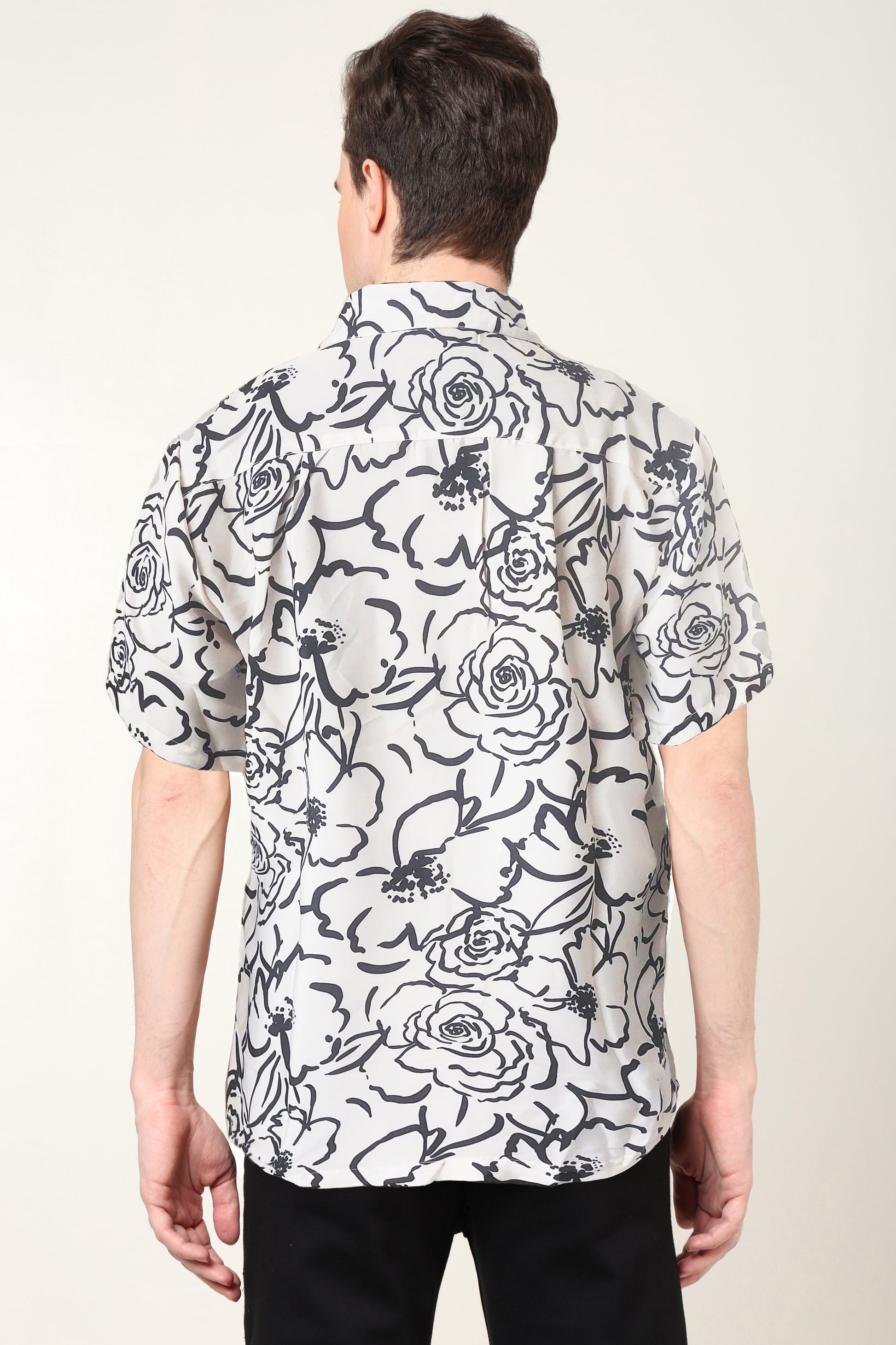 YASH GALLERY Men's Polyester Floral Printed Regular Shirt (Black)