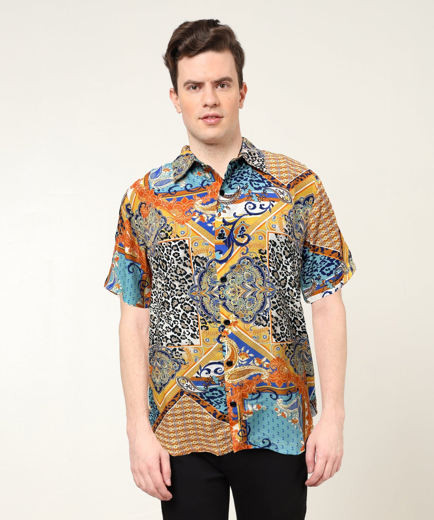 YASH GALLERY Men's Polyester Animal Printed Regular Shirt (Multi)