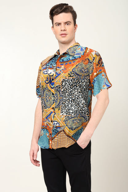 YASH GALLERY Men's Polyester Animal Printed Regular Shirt (Multi)