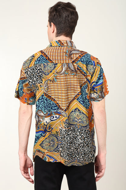 YASH GALLERY Men's Polyester Animal Printed Regular Shirt (Multi)