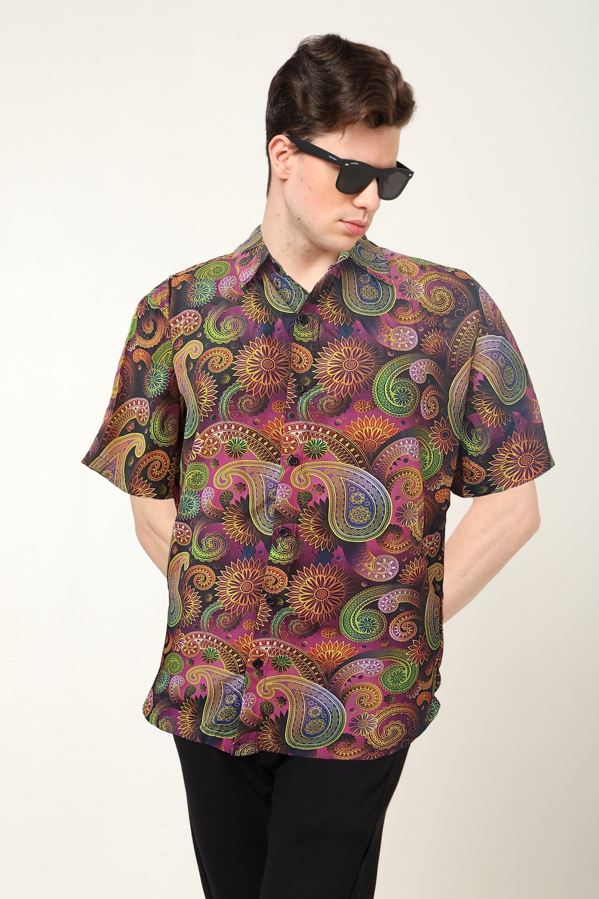 YASH GALLERY Men's Polyester Floral Printed Regular Shirt (Multi)