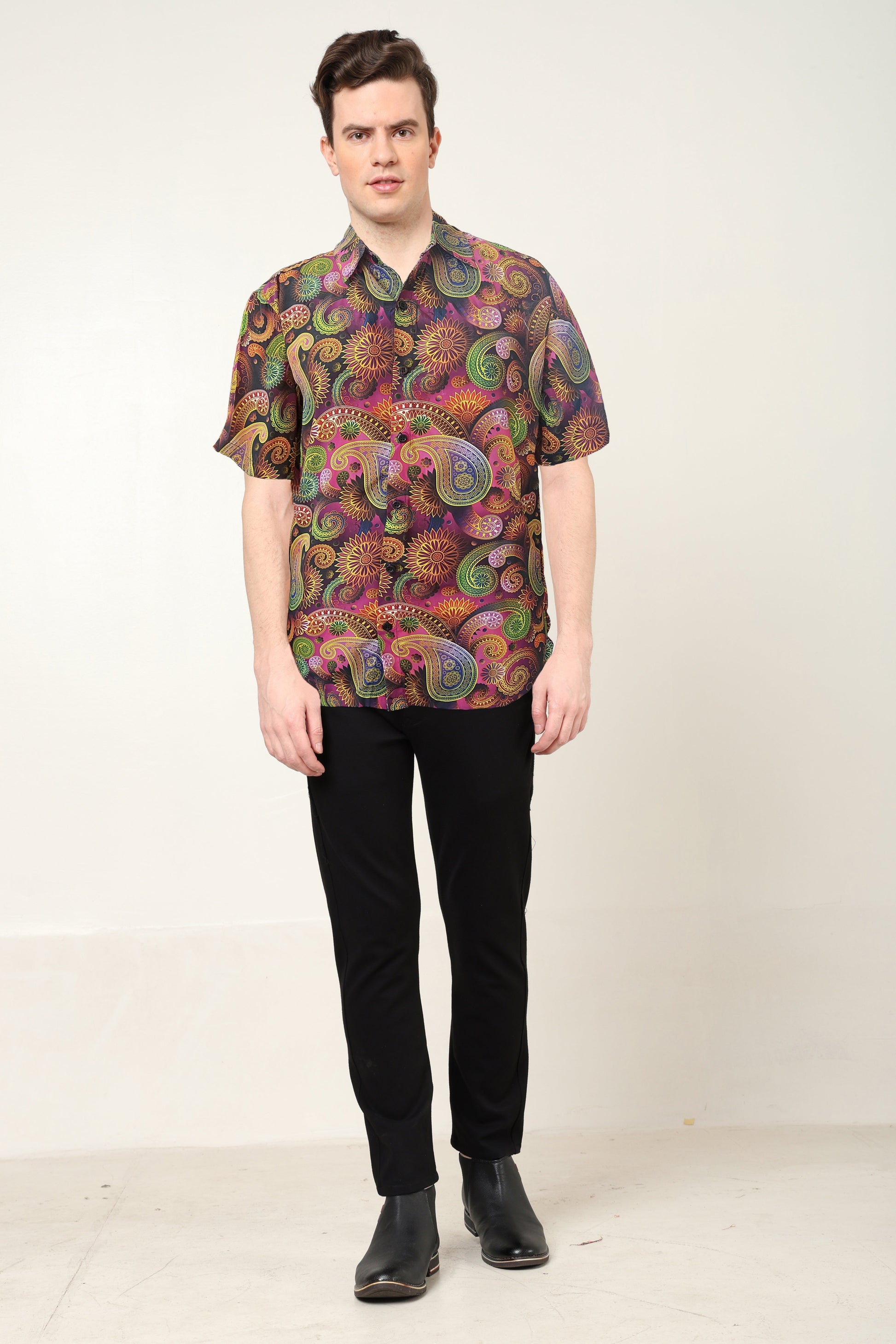 YASH GALLERY Men's Polyester Floral Printed Regular Shirt (Multi)