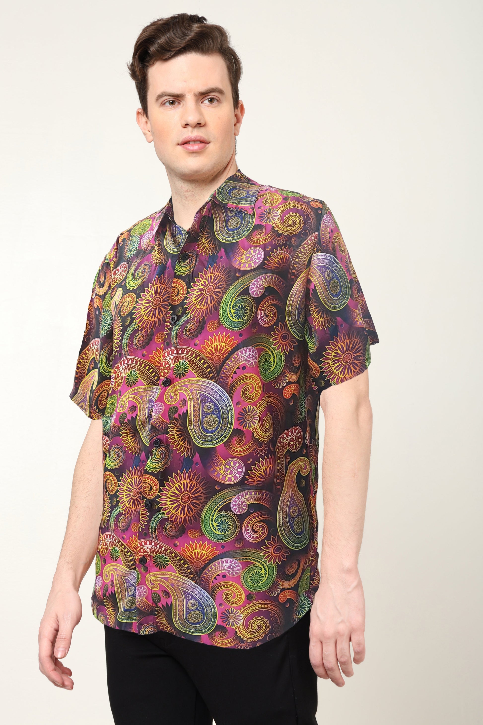 YASH GALLERY Men's Polyester Floral Printed Regular Shirt (Multi)