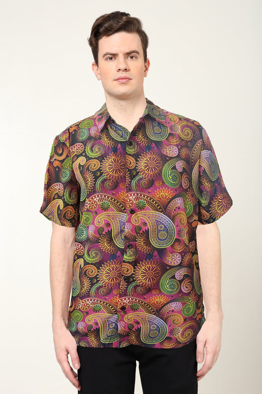 YASH GALLERY Men's Polyester Floral Printed Regular Shirt (Multi)