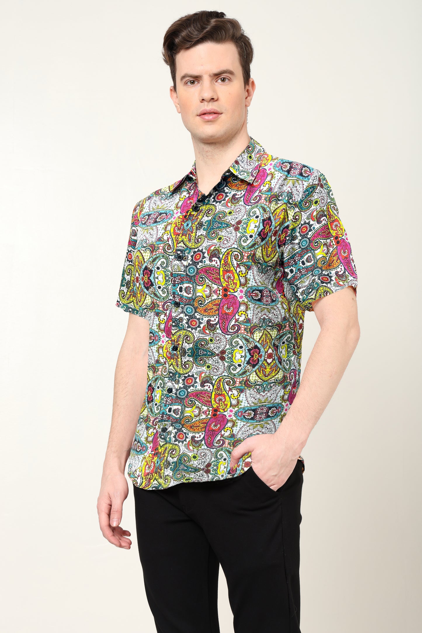 YASH GALLERY Men's Polyester Floral Printed Regular Shirt (Multi)