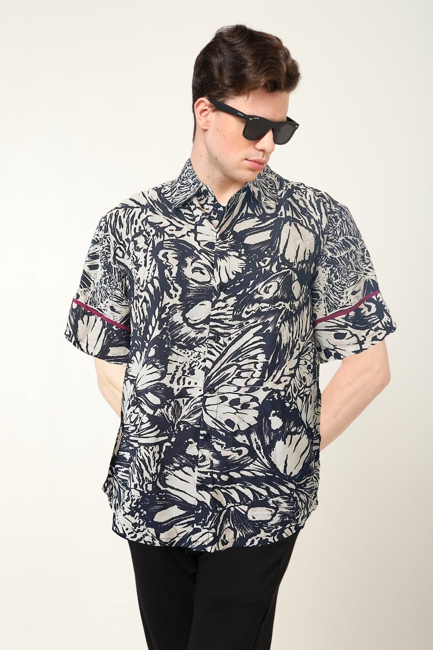 YASH GALLERY Men's Polyester Floral Printed Regular Shirt (Black)