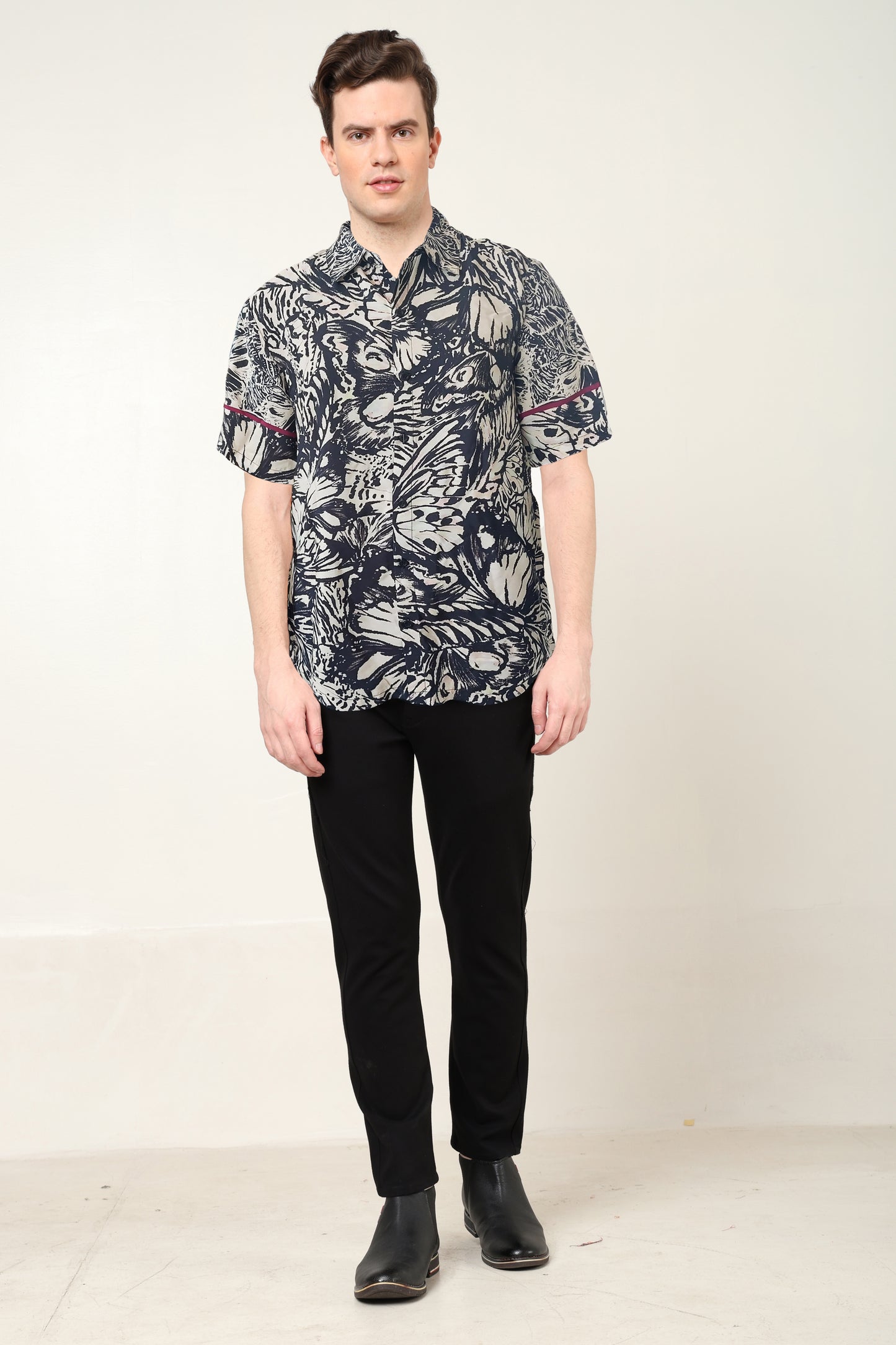 YASH GALLERY Men's Polyester Floral Printed Regular Shirt (Black)
