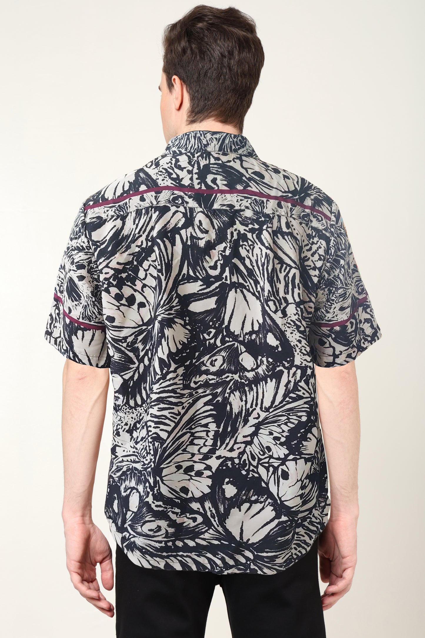 YASH GALLERY Men's Polyester Floral Printed Regular Shirt (Black)