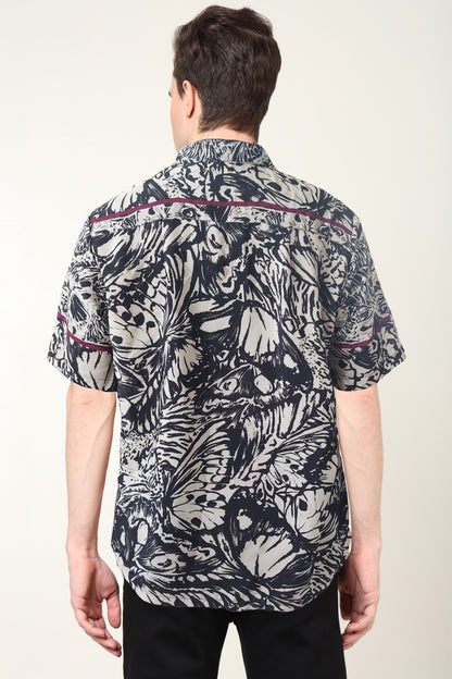 YASH GALLERY Men's Polyester Floral Printed Regular Shirt (Black)