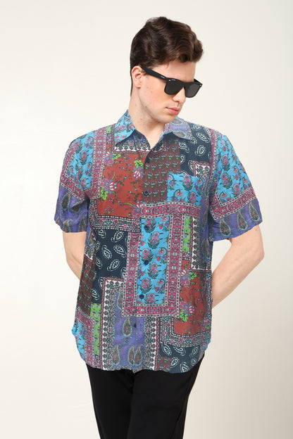 YASH GALLERY Men's Polyester Floral Placement Printed Regular Shirt (Multi)