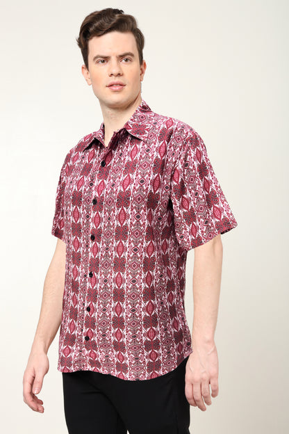 YASH GALLERY Men's Polyester Geometrical Printed Regular Shirt (Maroon)