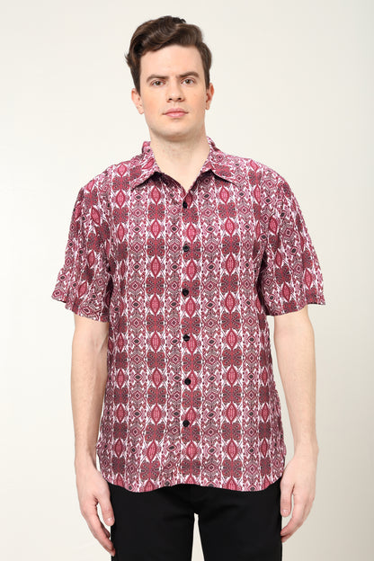 YASH GALLERY Men's Polyester Geometrical Printed Regular Shirt (Maroon)