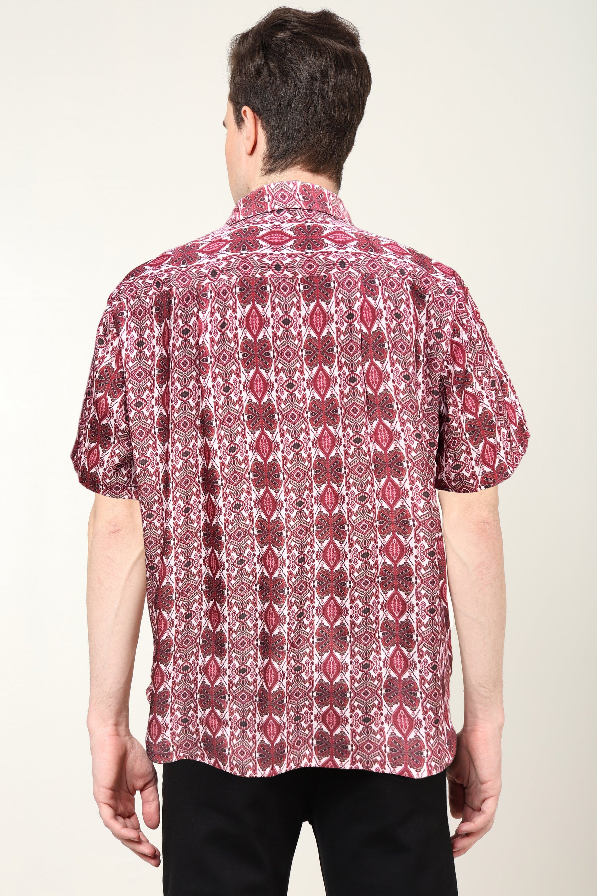 yash gallery mens polyester geometrical printed regular shirt maroon 