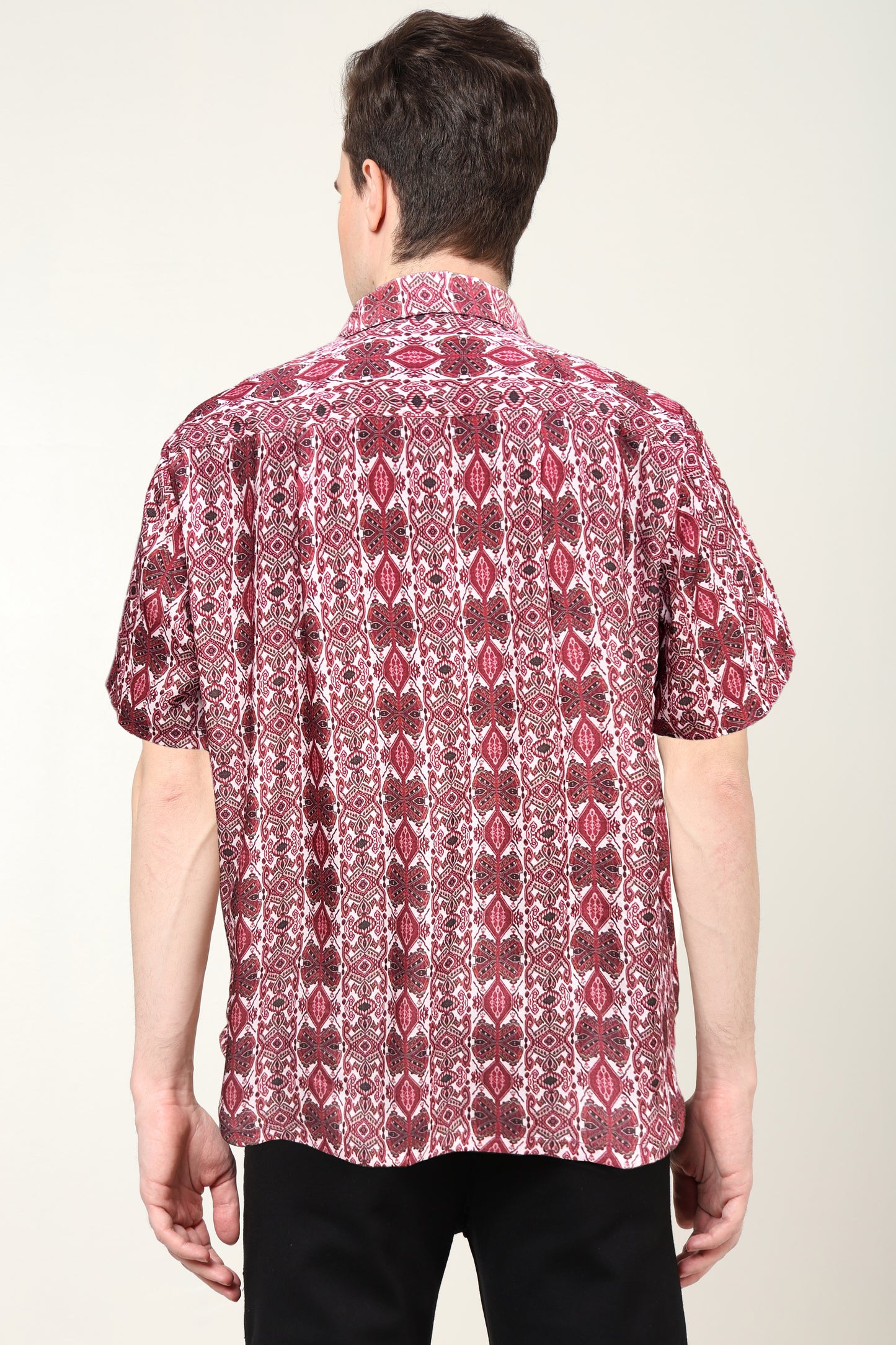 YASH GALLERY Men's Polyester Geometrical Printed Regular Shirt (Maroon)