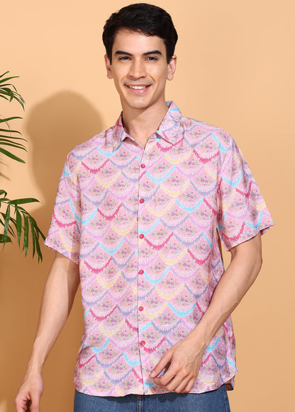 YASH GALLERY Men's Polyester Floral Printed Regular Shirt (Pink)