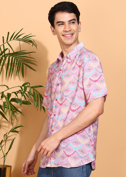 YASH GALLERY Men's Polyester Floral Printed Regular Shirt (Pink)