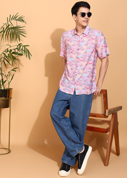 YASH GALLERY Men's Polyester Floral Printed Regular Shirt (Pink)