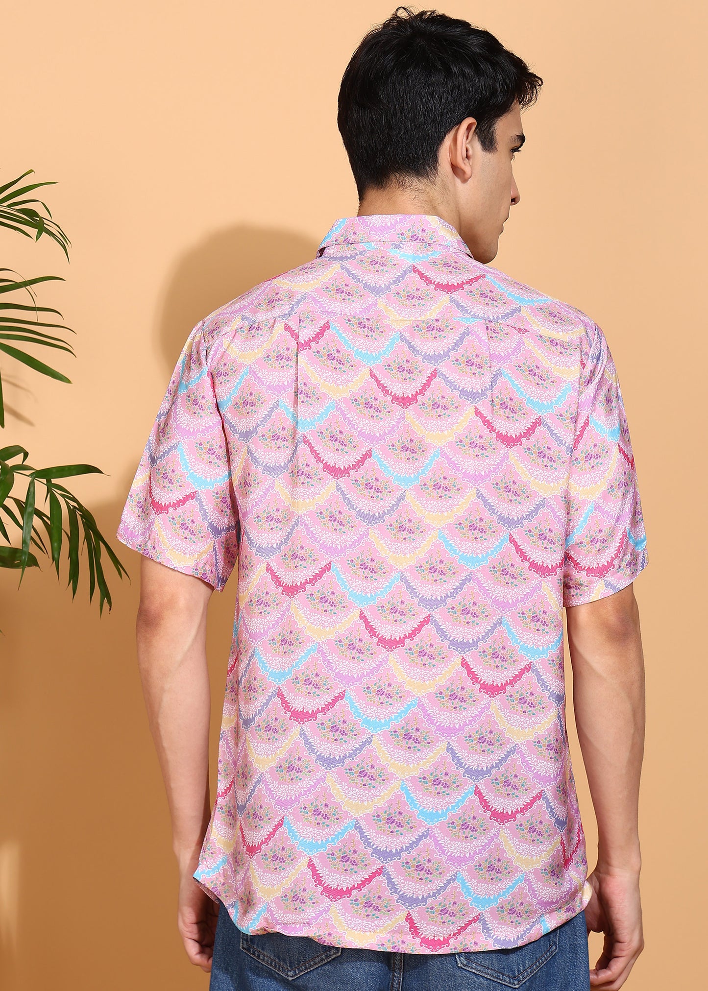 YASH GALLERY Men's Polyester Floral Printed Regular Shirt (Pink)
