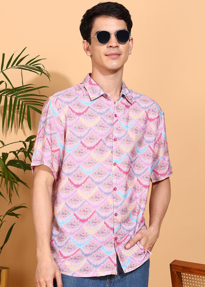 YASH GALLERY Men's Polyester Floral Printed Regular Shirt (Pink)