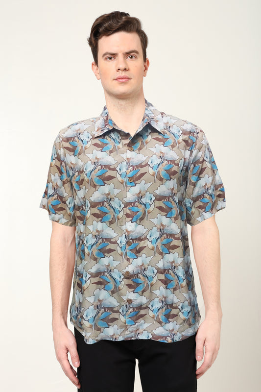 YASH GALLERY Men's Polyester Floral Printed Regular Shirt (Multi)