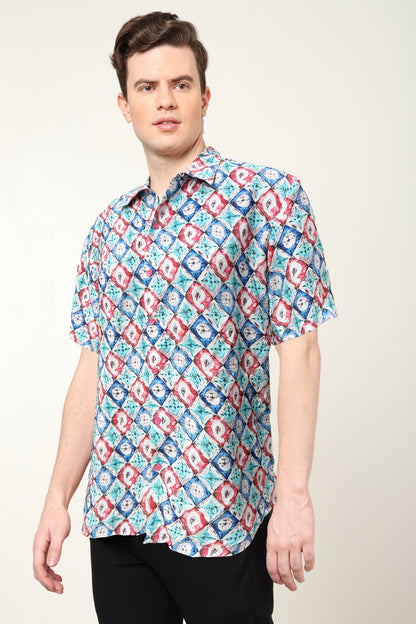 YASH GALLERY Men's Polyester Geometrical Printed Regular Shirt (Multi)