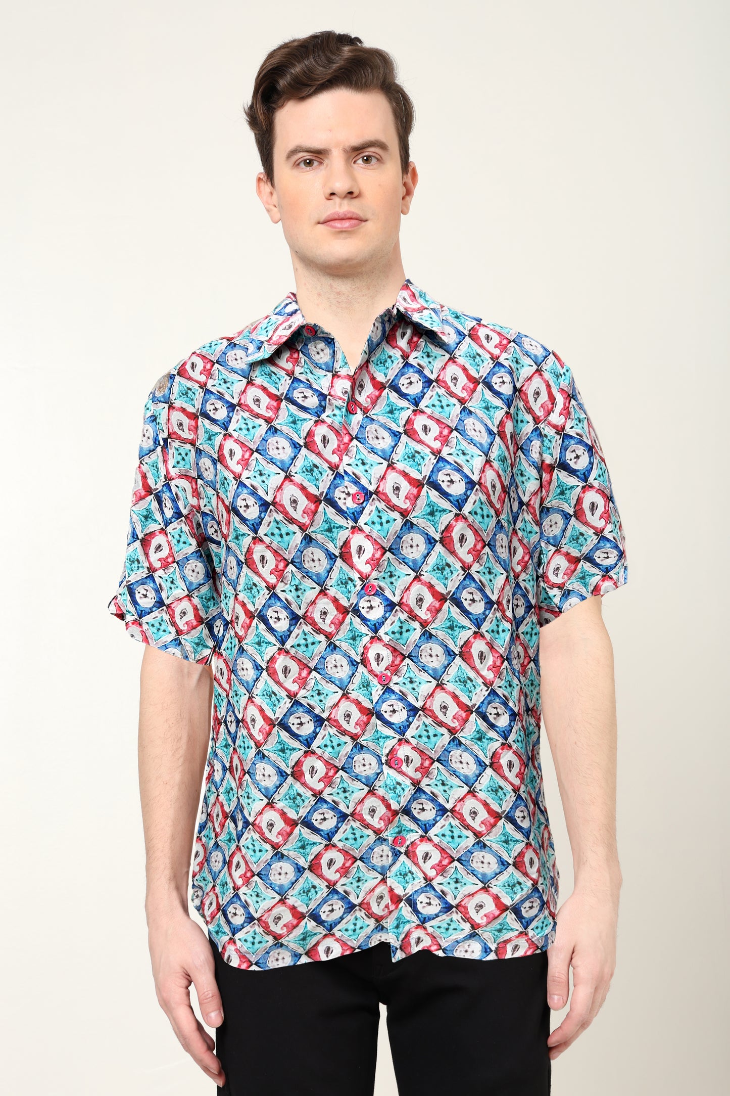 YASH GALLERY Men's Polyester Geometrical Printed Regular Shirt (Multi)