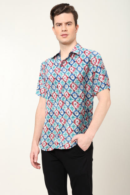 YASH GALLERY Men's Polyester Geometrical Printed Regular Shirt (Multi)