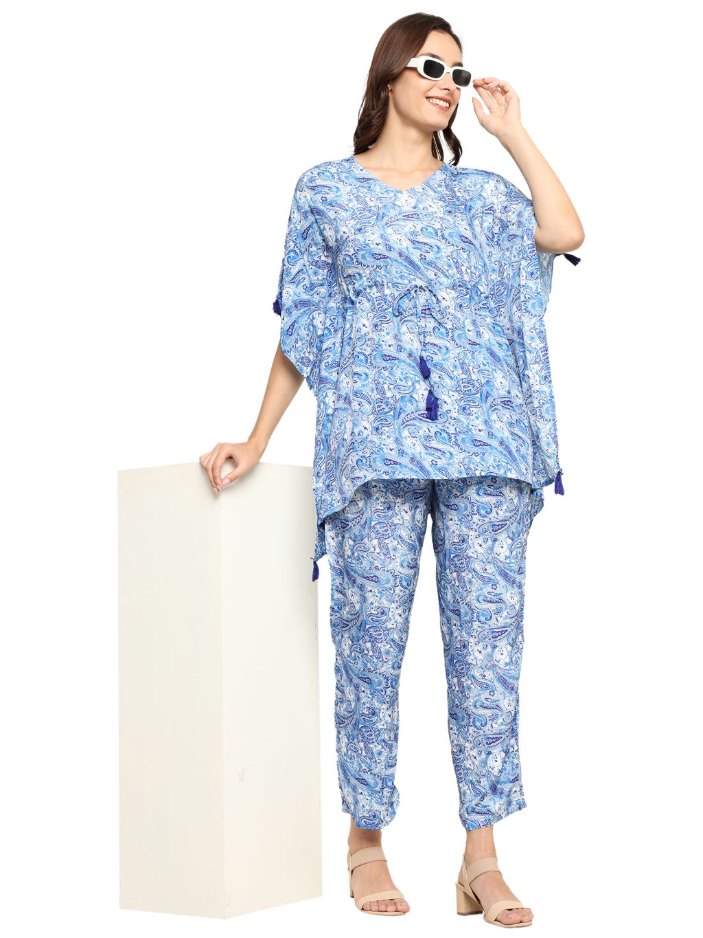 Yash Gallery Women's Polyester Digital Printed Kaftan Co-ord Set